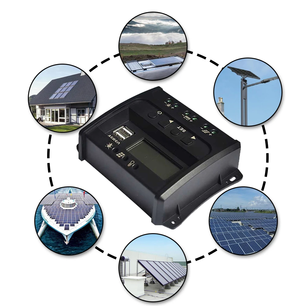 

20A Charge Controller PWM Solar Controller 12/24V Intelligent Identification USB Solar Panel Controller RV Home Solar Panel