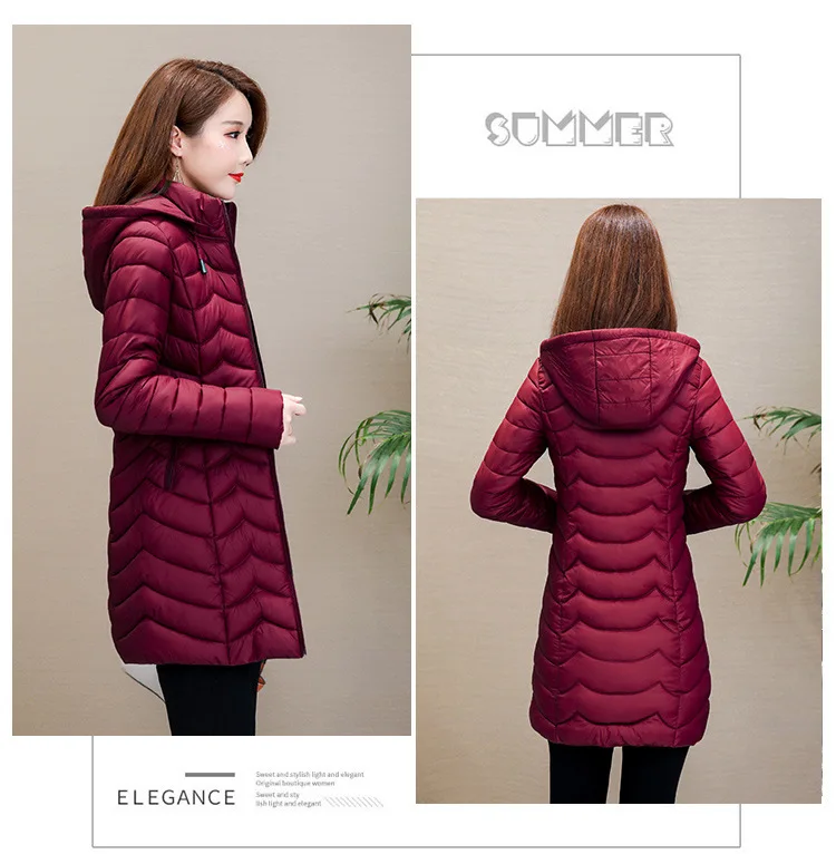 Winter Women's Thick down Jacket Cotton-padded Clothes Mid-length Korean-style Hooded down Jacket Coat