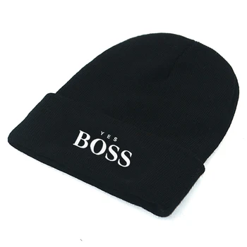 

2019 New beanie hat YES BOSS letter embroidery bone knitted beanie cap cotton flexible black winter hats hip hop ski beanies