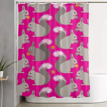 

Durable Thick Shower Curtain Polyester Fabric Waterproof Machine Washable Bathroom Decoration Squirrels Shower Curtain with 12