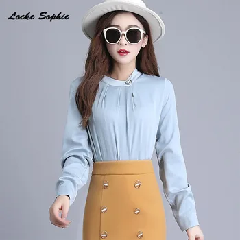 

1pcs Ladies plus size blouses tops 2020 Autumn Silk fabrics Long sleeves turtleneck Primer shirts Formal office shirts Women's