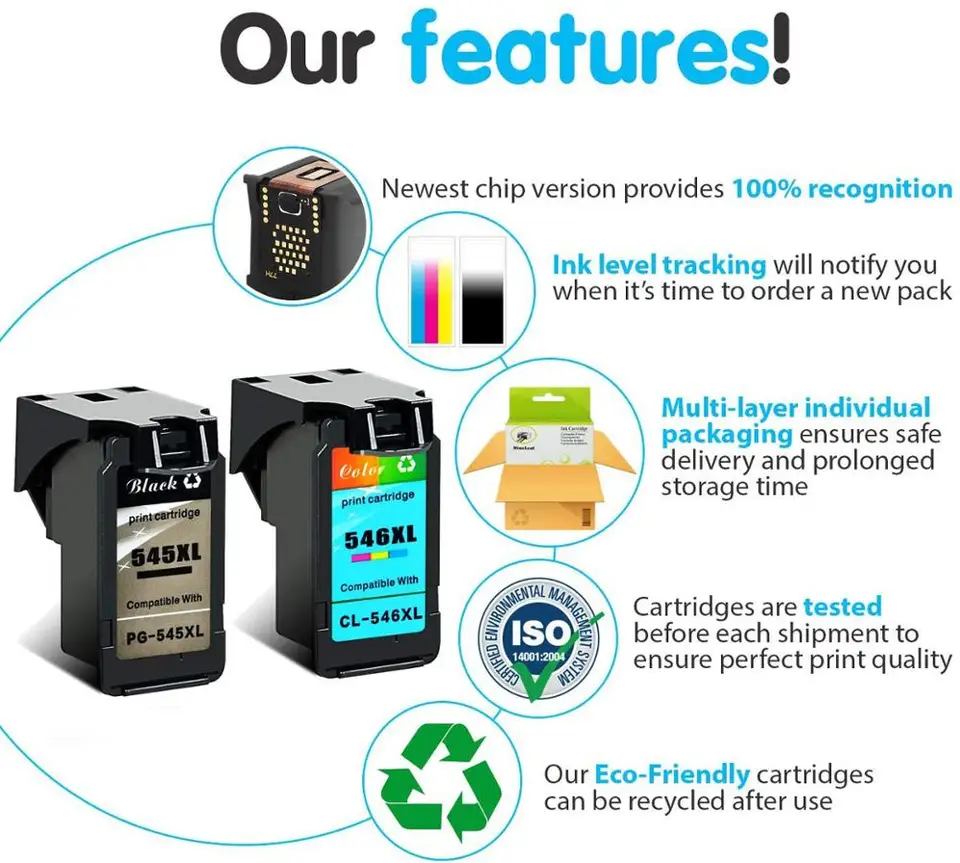Tinta Económica Impresión Cartuchos De Tinta Remanufacturados 7Magic PG- 545XL CL-546XL - Compatibles Con Canon Pixma TS3350, MG2550, MX495, Etc. Tinta Económica Para Impresora Canon