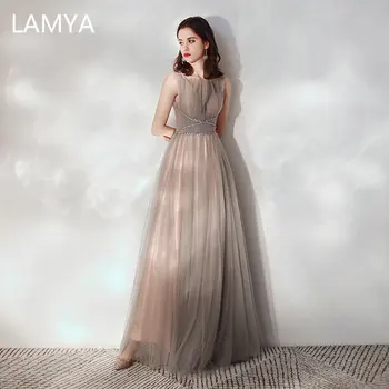 

LAMYA Robe De Soiree Simple Off The Shoulder Evening Dresses A-Line Crystal Beads Formal Dresses Women Plus Size Elegant Gowns