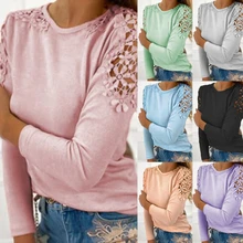 

Fashion Floral Lace Hollow T-Shirt Casual Autumn Winter Ladies Loose O-Neck Tops Female Women Long Sleeve Shirt Blusas Pullover