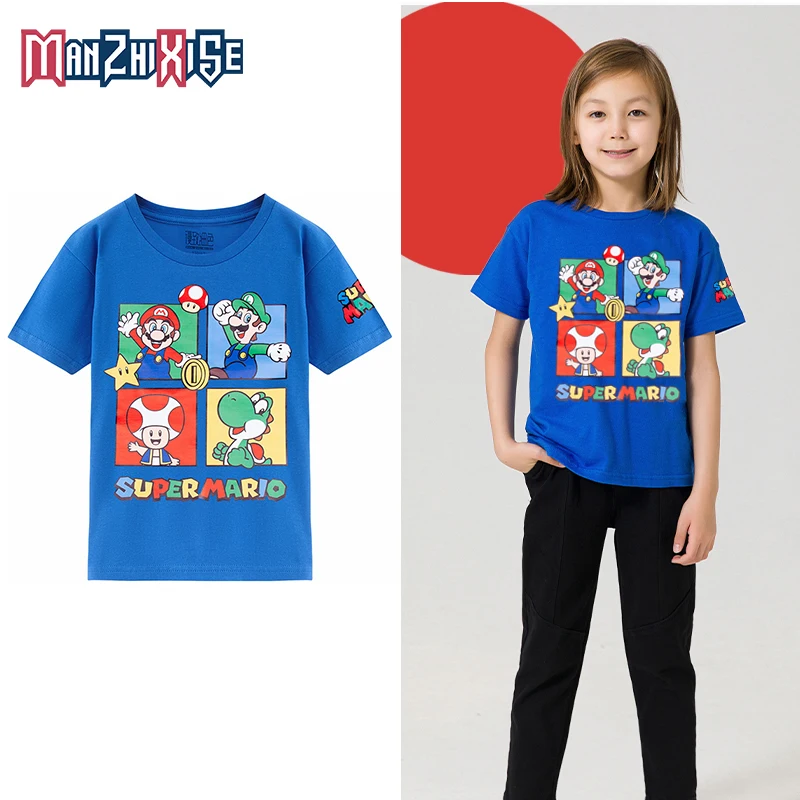 Boys T-Shirt Children Clothing Birthday Mario-Print Best-Selling Cotton Kids Tops Numeral