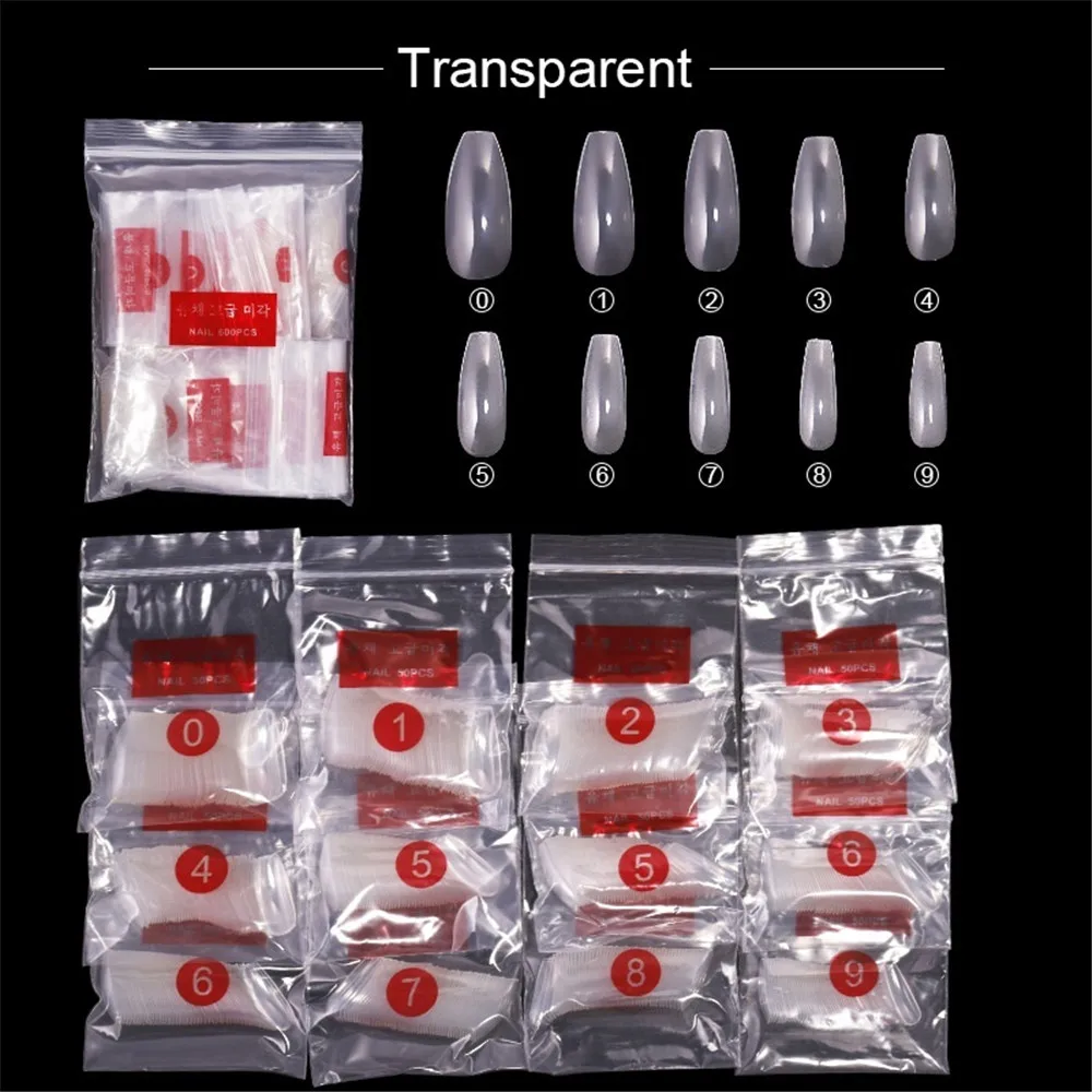 Transparent 600 шт гроб ногти художественные советы белый/прозрачный/натуральные накладные ногти плоская форма съемный балерина полное покрытие поддельные ногти - Цвет: Transparent