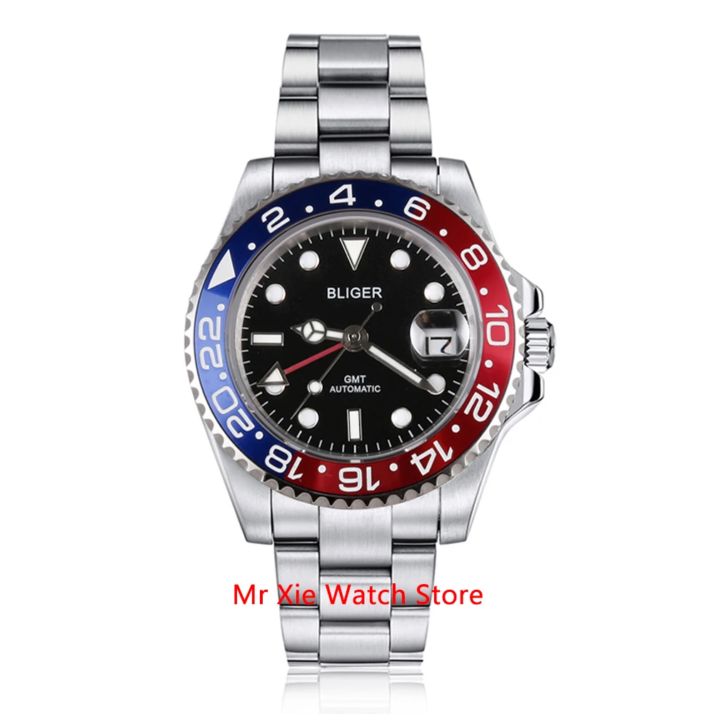  Bliger 40mm Automatic Mechanical Watch Men Luxury Sapphire Crystal Ceramic Bezel GMT Watch Luminous