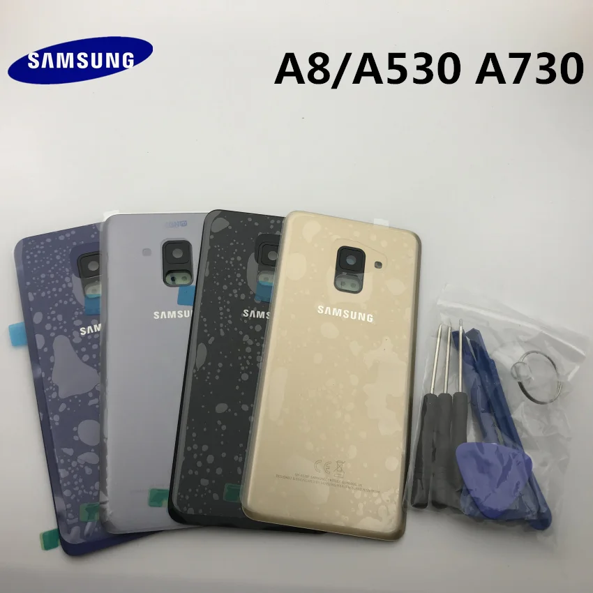 Чехол для samsung Galaxy A8 A530 A8+ plus A730, задняя крышка, корпус, запасные части+ стеклянная рамка для камеры+ Инструменты