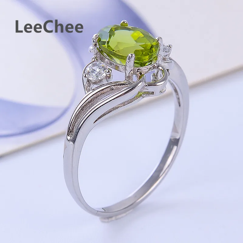 LeeChee 100% Natural Peridot ring for Women 6*8mm Oval green gemstone Real 925 Solid Sterling Silver jewelry for Birthday gift 2