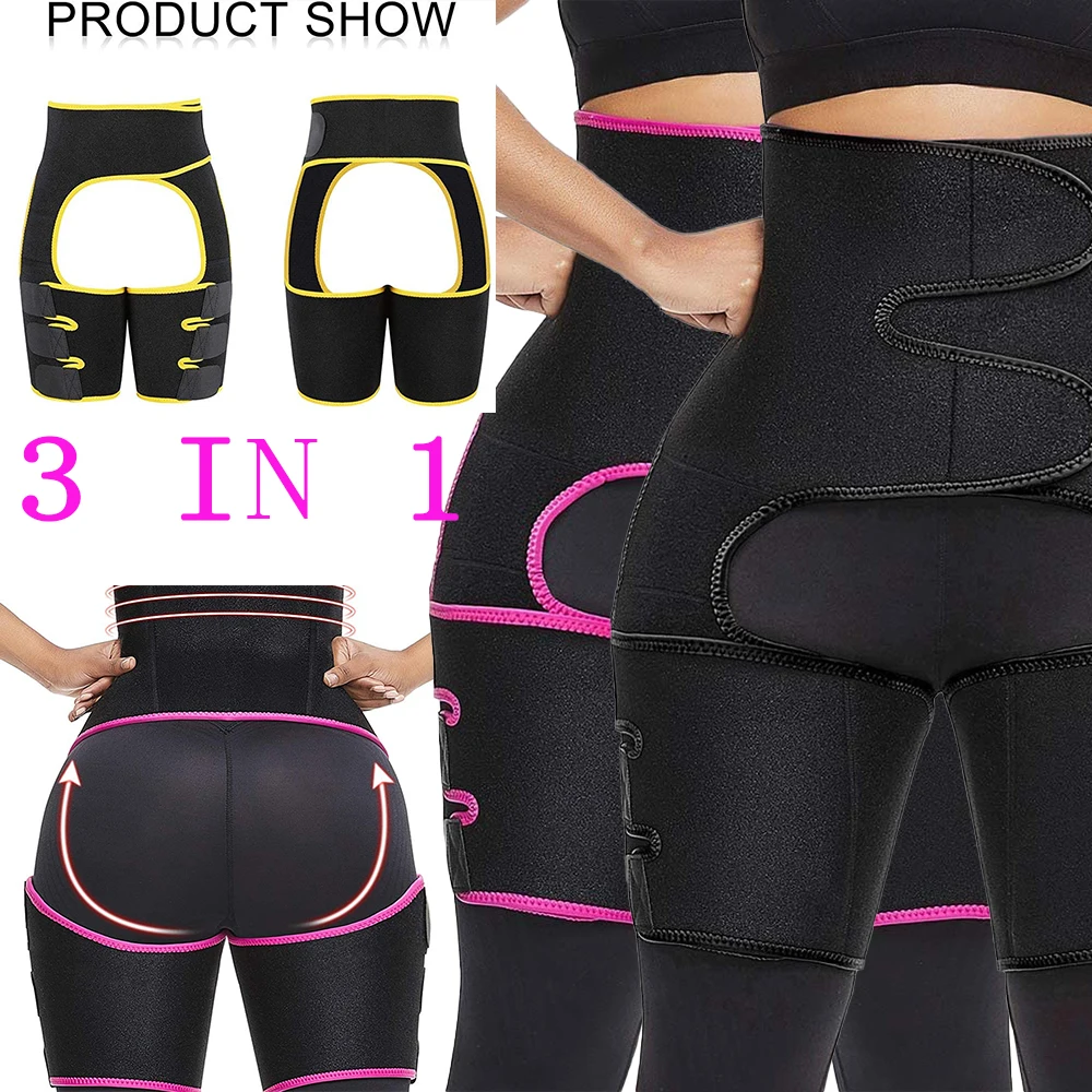 3 In 1 Sauna Waist Trainer Butt Lifter Thigh Trimmer Sweat Body Shaper Exercise Wrap Stomach For
