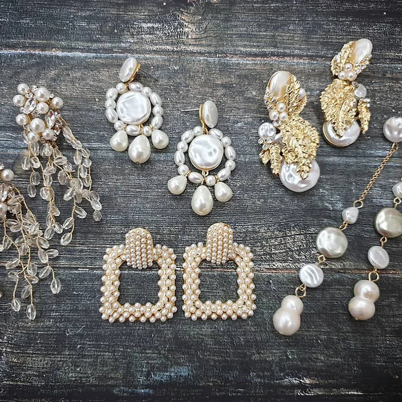 

Dvacaman ZA Fashion Elegant White Pearl Drop Earrings Women Geometric Metal Square Shape Statement Earrings 2019 Jewelry Gifts