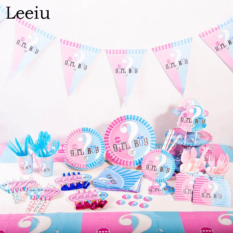 

Leeiu Baby Shower Birthday Decoration Boy Or Girl Banner Garland Disposable Tableware Paper Cup Plate Gender Reveal Party Supply