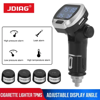 

JDIAG NEW Car TPMS Cigarette Lighter Type Tire Temperature And Pressure Monitoring System LCD Color Screen External Sensor TPMS
