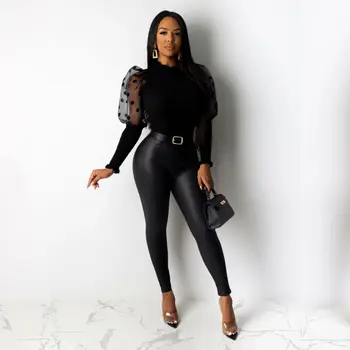 

2020 Women's Puff Sleeve Turtleneck Casual Slim Tops Knitted Sweater Winter T-shirt Blouse