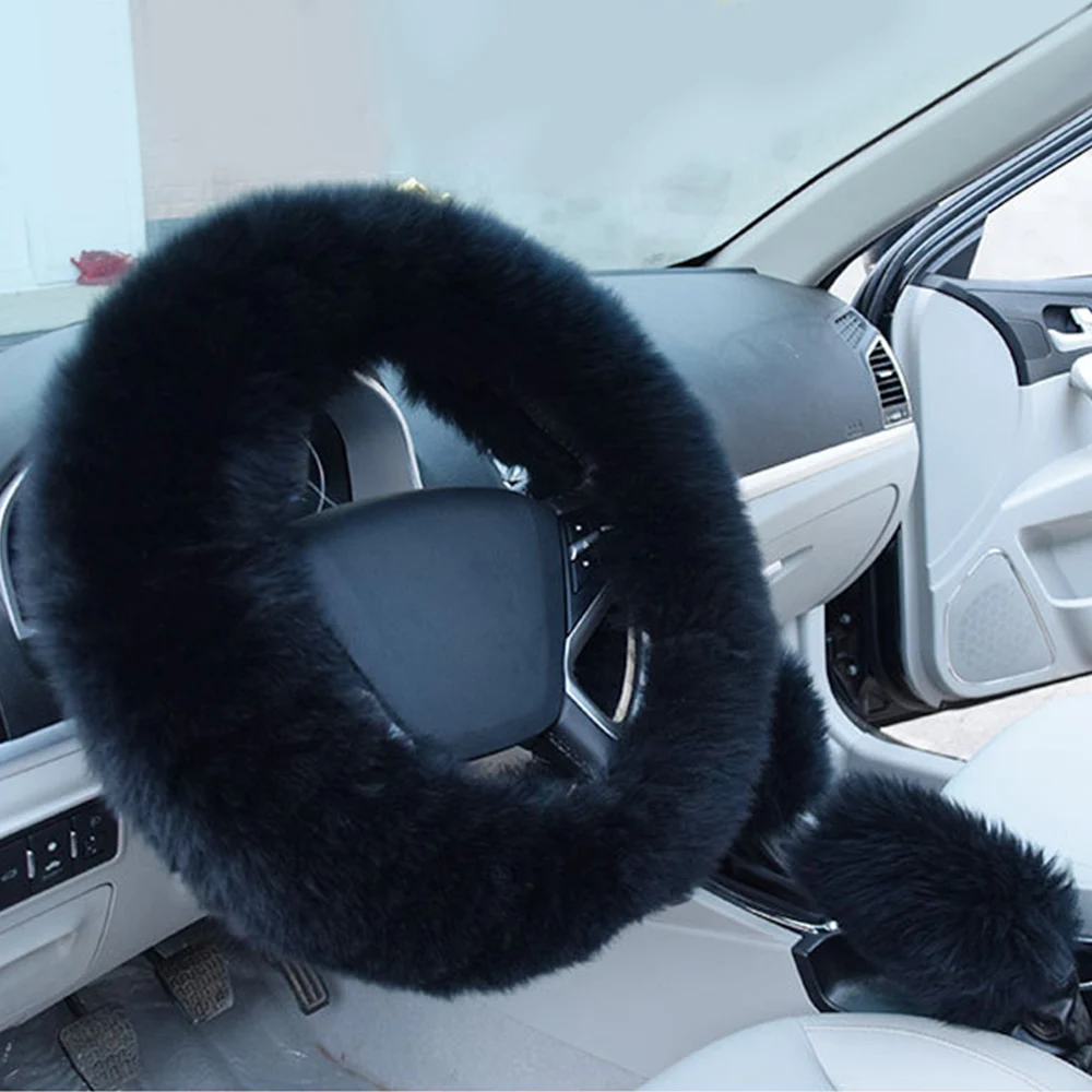 

Universal Car Steering Wheel Cover Long Plush Winter Warm Wool Handbrake Gear Shifter Covers Car Interior Decorations 3pcs/set