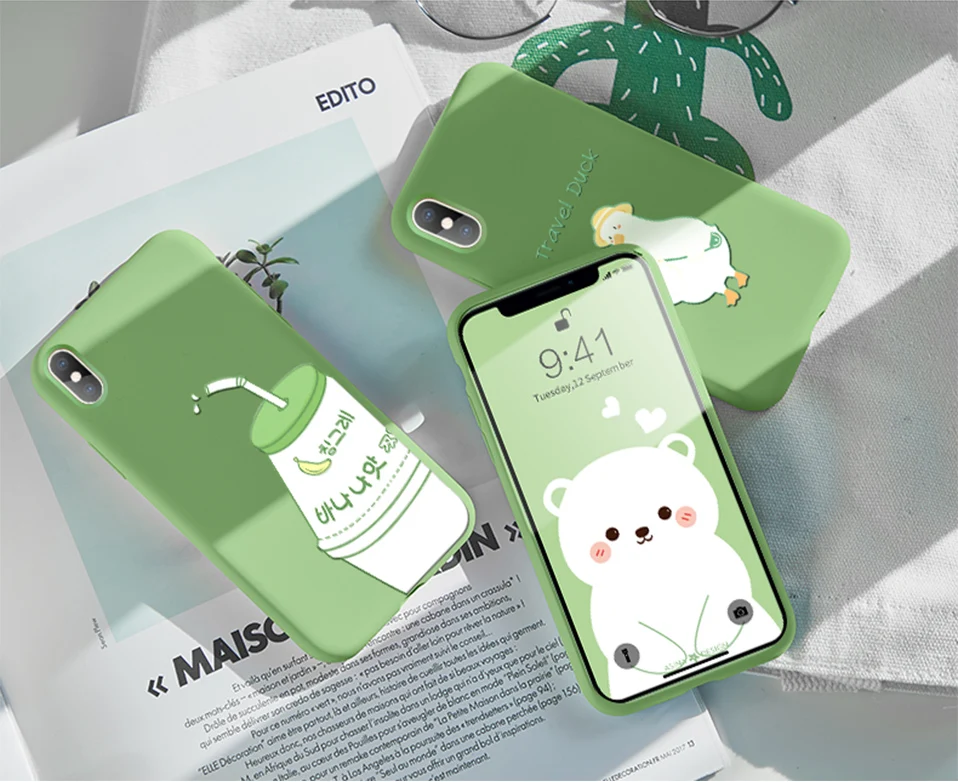 Милый чехол с мультяшными животными для iPhone 6, 6 S, 7, 8 Plus, мягкий жидкий силиконовый чехол-бампер для iPhone 11 Pro, XR, X, XS, Max, Funda Capa