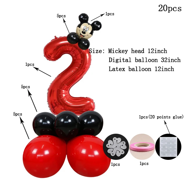 20pcs balloon 2 68 шт. красный Микки Маус День рождения украшения для детей для душа Чашки салфетки соломенный флаг набор День рождения принадлежности - Цвет: 20pcs balloon 2