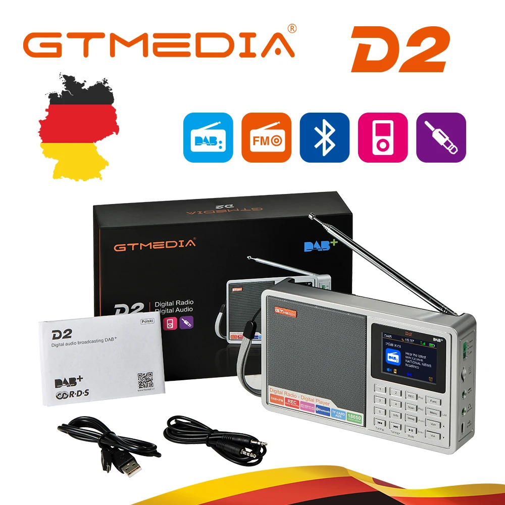 GTMEDIA D2 портативный радио FM DAB стерео/RDS Многополосный Радио динамик с ЖК-дисплеем будильник Поддержка Micro SD TF карта