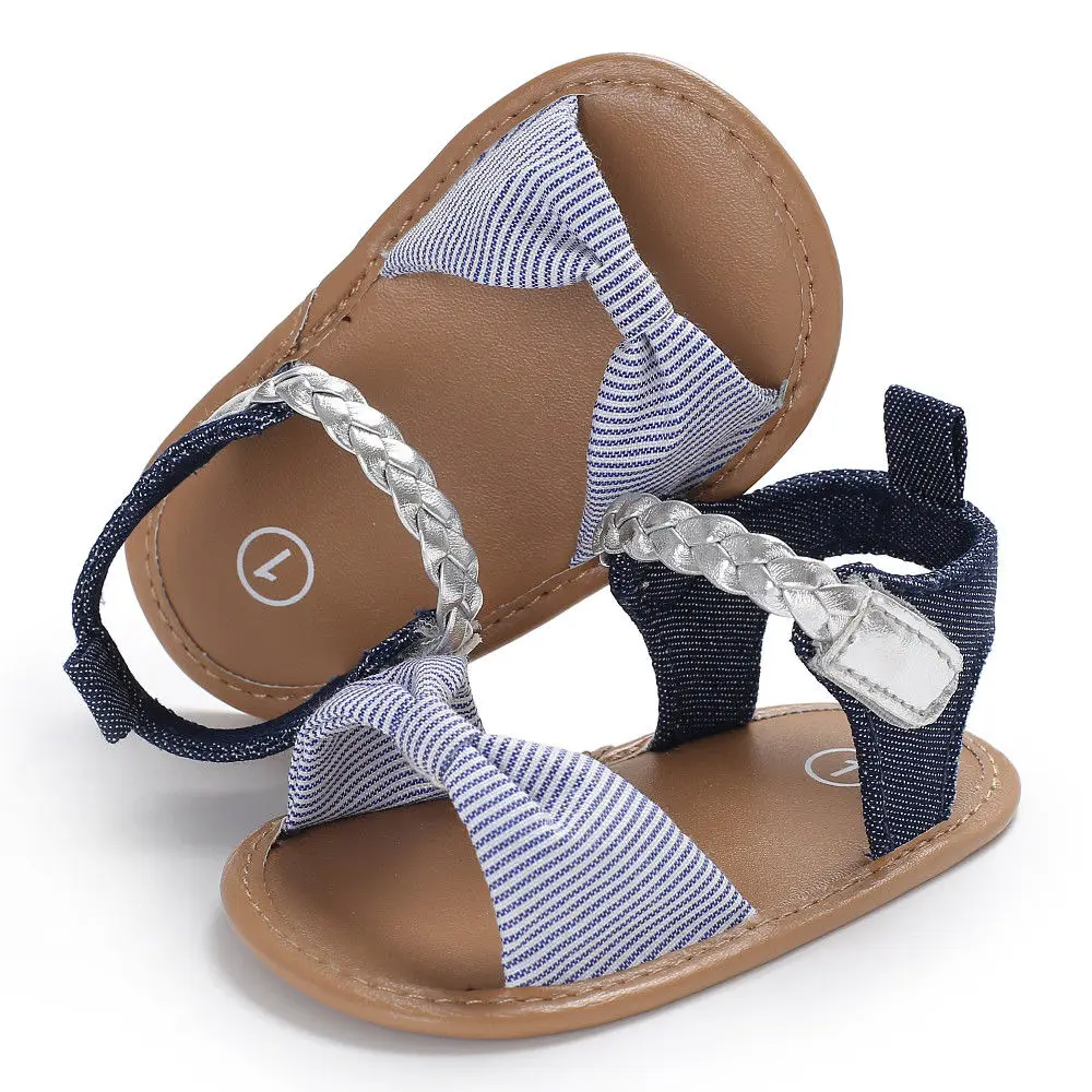 Toddler Girl Infant Baby Bow-Knot Sandals Summer Canvas Moccasin Shoes Prewalker Braid Shoelace Denim Shoes