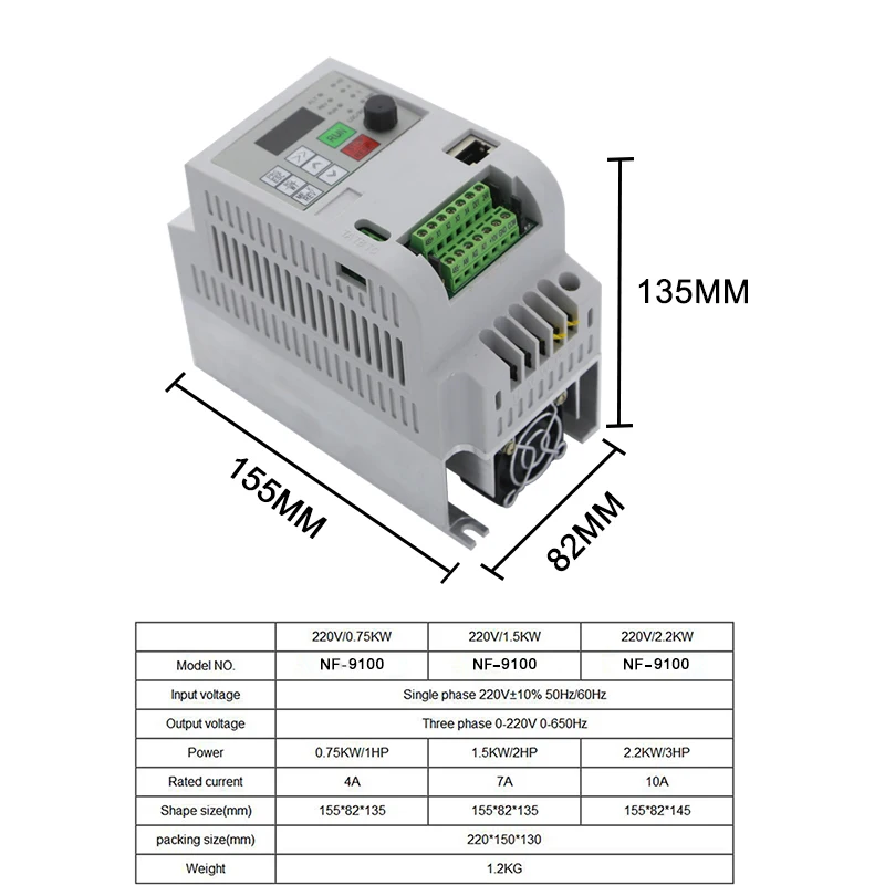 variable frequency converter 50Hz/60Hz motor inverter  VFD 0.75KW/1.5kw/2.2kw single-phase 220v input three-phase 220 output