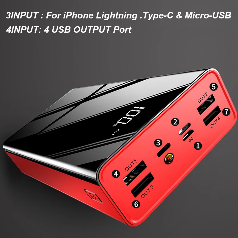 40000mAh Mirror Power Bank LED Digital Display PowerBank 2.1A FAST CHARGING 4 USB OUTPUT Phone Charger For Smart Phone Poverbank 40000mAh Mirror Power Bank LED Digital Display PowerBank 2.1A FAST CHARGING 4 USB OUTPUT Phone Charger For Smart Phone Poverbank