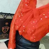 Spring Autumn Women Long Sleeve Blouse Tie Bow Hollow Out Lace Shirt Female Sweet Beading Mesh Blouses Short Bottom Tops AB1745 3