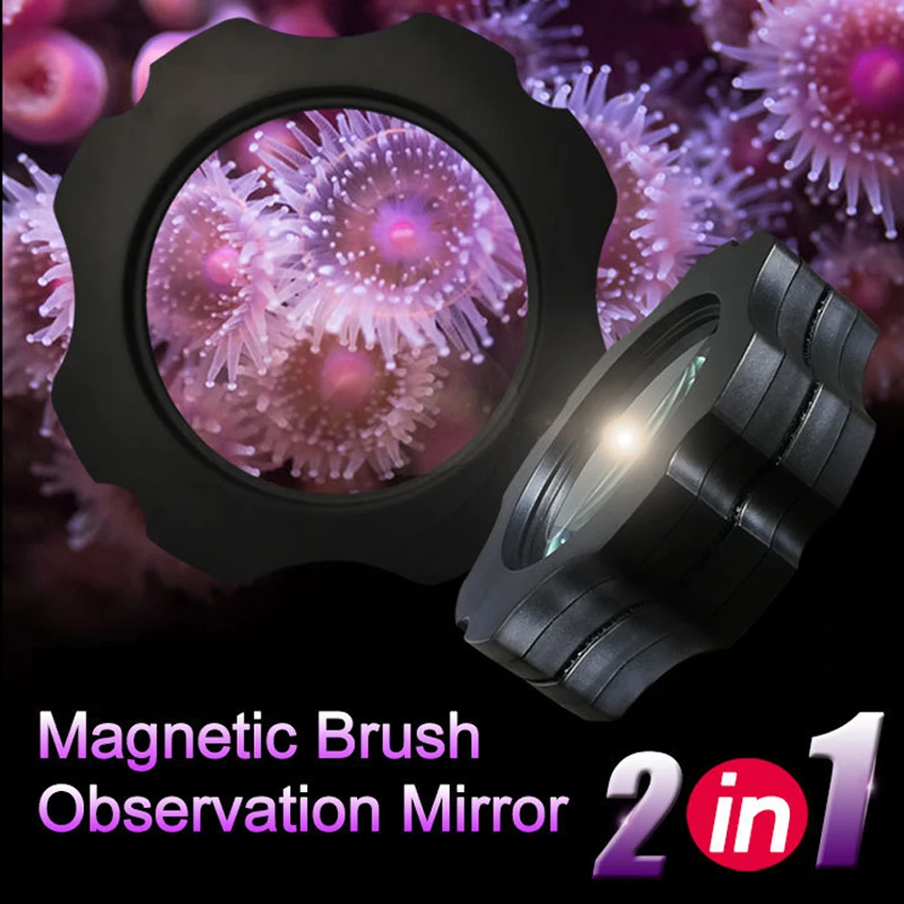 

2 in 1 Aquarium Seawate Magnetic Clean Brush Observation Mirror Coral Magnifying Glass Algae Cleaner Aquarium Accessoires