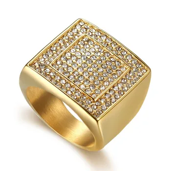 

Hip Hop Men's Iced Out Cubic Zirconia Large Square Rings 316L Stainless Steel Big CZ Cool Male Ring Party Jewelry Dropshipping