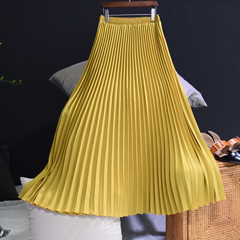 

fashion yellow pleated skirts for women 2019 autumn long winter skirts female high waist tutu skirts maxi femme jupe purple