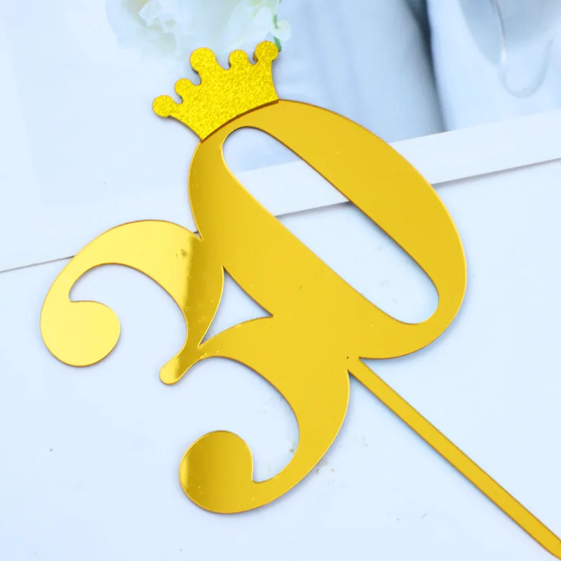 Cake Topper Cake Toppers Numbers 18 30 40 50 60 70 80th Acrylic Cake Topper Gold Crown Baking Cake Topper for Birthday Party Decoration Supplies New