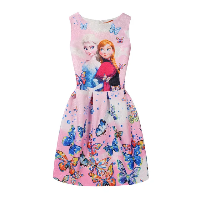 Платья Королевы Эльзы летнее платье для девочек платье принцессы с принтом Анны и бабочки для девочек, вечерние платья Elza для маленьких девочек Vestidos elsa - Цвет: Elsa anna Pink