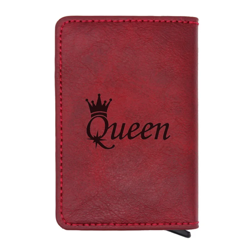 Red Лазерная гравировка, классический queen Crown Rfid держатель для карт, женские кошельки, винтажный короткий кошелек из искусственной кожи, тонкие маленькие кошельки - Цвет: Red