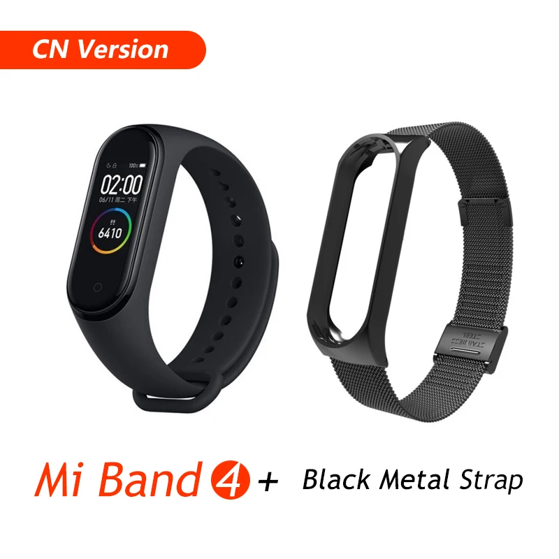 CN Add Black Metal Xiaomi Mi группа 3 4 глобальная Версия смарт-Браслет фитнес-браслет часы 3 большой сенсорный экран сообщение время сердечно - Цвет: CN Add Black Metal