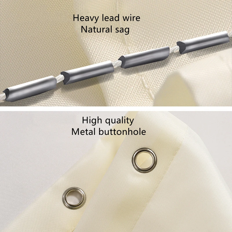 Waterproof Anti-Mold Solid Color Shower Curtain with Hooks - Grey Beige