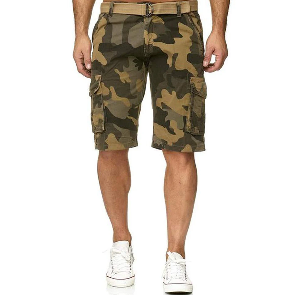Мужские Мульти-карманные военные камуфляжные спортивные карго шорты пятые брюки с поясом на талии
