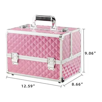 

32cm * 22cm * 23cm Multi-layer Professional Portable Aluminum Cosmetic Makeup Case Keys Black/Pink Color