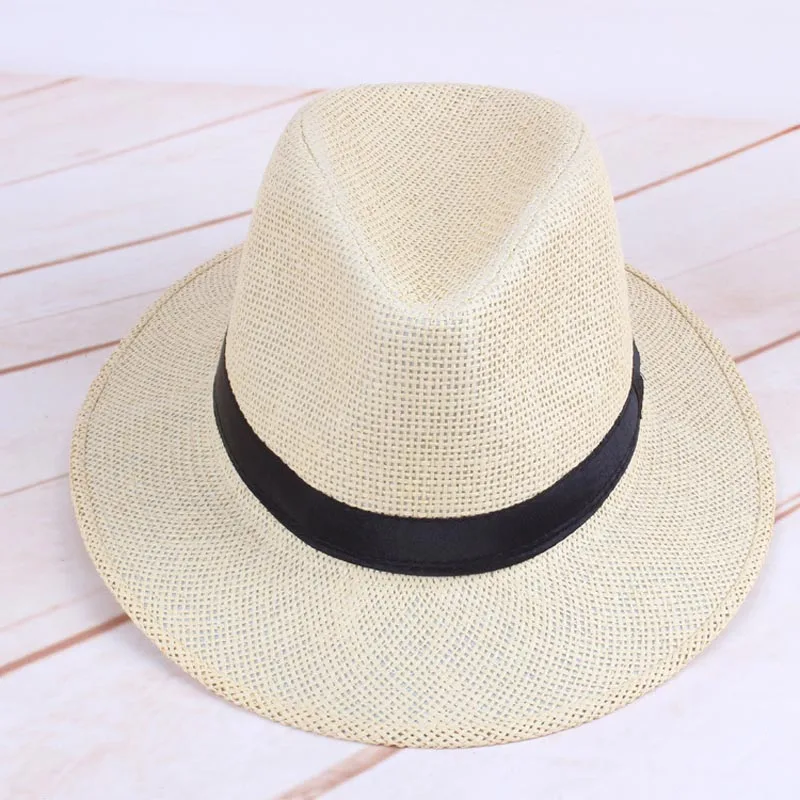 Men Straw Panama Hat Handmade Cowboy Cap Summer Beach Travel Sunhat SER88