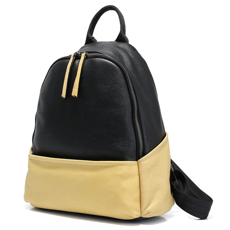 Zency панельный женский рюкзак натуральная кожа Повседневная дорожная сумка стиль преппи школьная сумка Высокое качество ранец черный - Цвет: Цвет: желтый
