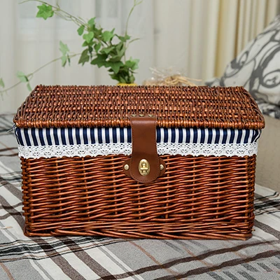 brown stripe Креативная бамбуковая плетеная корзина для хранения с крышкой с замком для хранения одежды, коробка для хранения игрушек, органайзер, коробка для хранения - Цвет: brown stripe