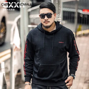

Big size Men's Wear Coat super Brand Black Long Sleeve with Cap Loose Sweater Plus Fat Plus Tide Fat Man Autumn Male
