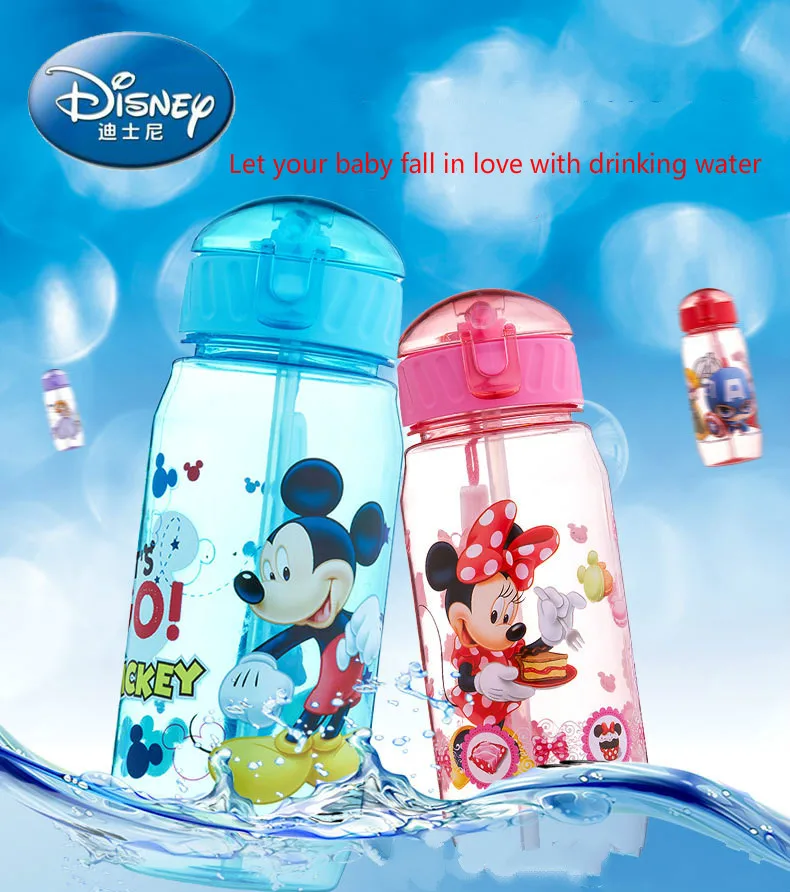 Disney мультфильм пластиковая чашка для воды детская соломенная чашка для питья студенческий переносной чайник герметичные 450 мл детские чашки Детские Чашки
