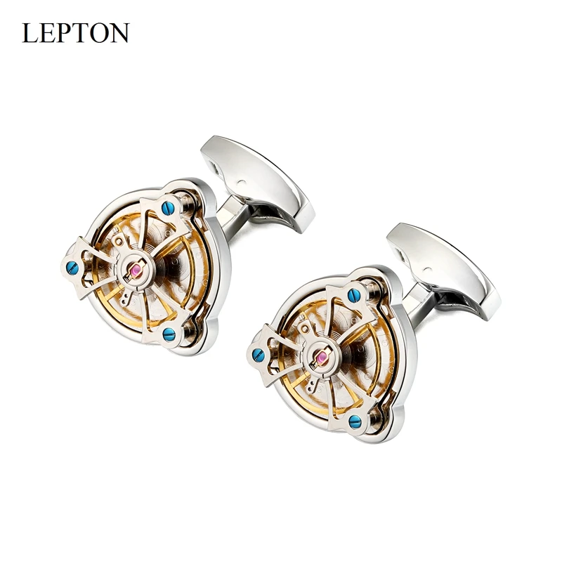 

Hot Sale Movement Tourbillon Cufflinks For Mens Wedding Groom Lepton Mechanical Watch Steampunk Gear Cuff Links Relojes Gemelos