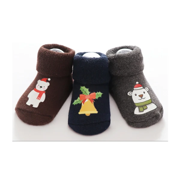 Рождественские детские зимние Нескользящие теплые носки для маленьких мальчиков и девочек рождественские тапочки с Санта-Клаусом, обувь для детей от 0 до 18 месяцев - Цвет: Christmas E 3 pair