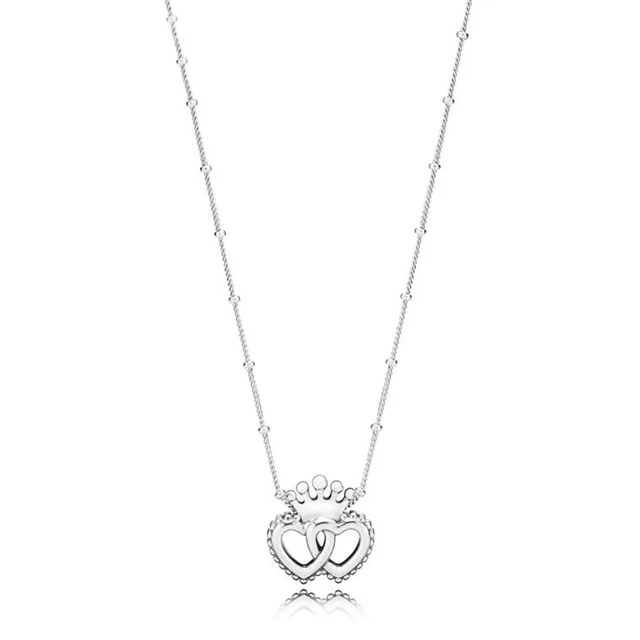 925 Sterling Silver Brand New INTERLOCKED CROWN HEARTS NECKLACE Glamour Women Gift Jewelry 397719