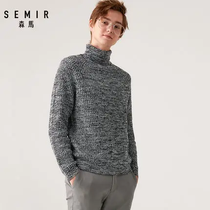 Semir с высоким воротником шерстяной свитер мужской весной и осенью молодой Свободный теплый свитер мужской корейской версии свитер пальто вязать - Цвет: Black and white