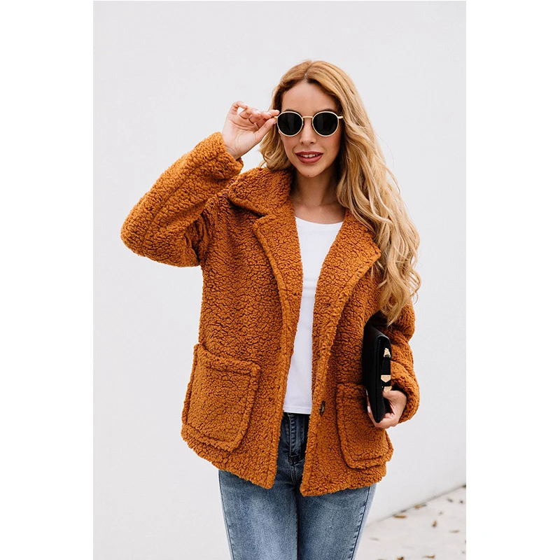 

2019 Winter arrival Women Casual zipper Fluffy Long Sleeve Jacket Turn-down Collar Ladies soft Warm Outerwear Cardigan Coat