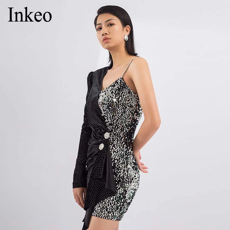 

Elegant Irregular collar Women Blazer dress 2020 New Fashion Patchwork Party club Blazer Sexy Ruffles Spring Autumn INKEO 9D052