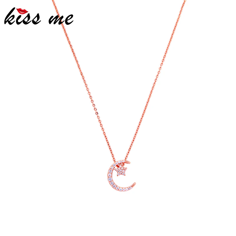 

kissme Exquisite Zircon Moon Star Pendant Necklaces For Women Gifts Rose Gold Color Brass 2019 New Fashion Jewelry Wholesale