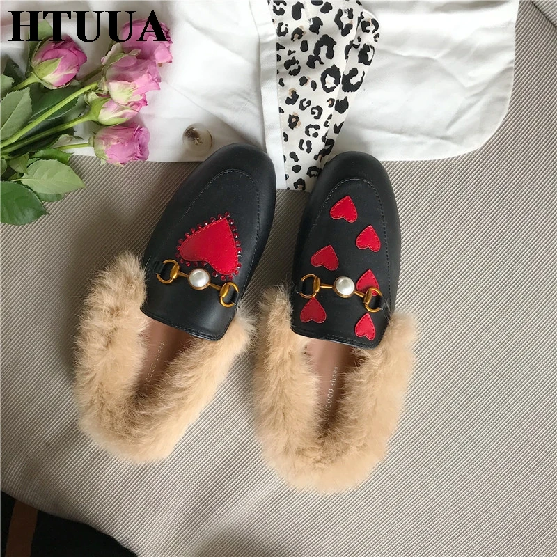 HTUUA/женские туфли без задника; сезон осень-зима; Роскошные Брендовые женские шлепанцы на плоской подошве с металлической пряжкой; Лоферы без застежки; S3354