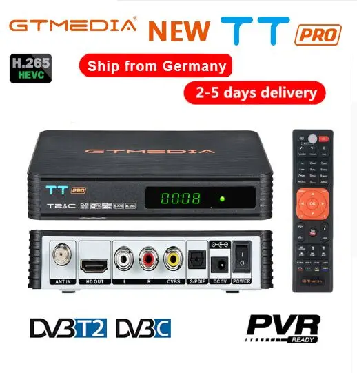 GTMEDIA TT PRO DVB-T2/T эфирный ТВ приемник HD цифровой ТВ тюнер рецептор MPEG4 DVB T2 H.265 DVB-C ТВ приставка+ 1 год CCCAM 5 линий